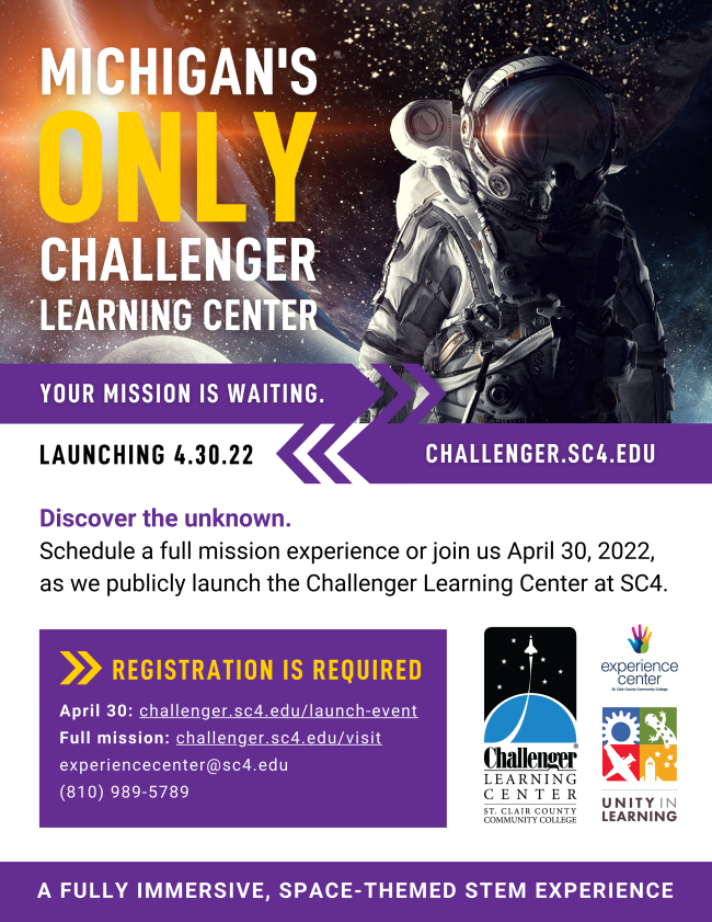 Challenger Learning Center April 30 and general mission flyer