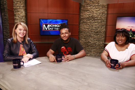 Mazy Gillis, Vice President Global Human Resources at Guardian Industries, Dylan McConnell, a student at Cornerstone Health and Technology High School and owner of Heir Customs and Renate Matthews, teacher at Cornerstone (Credit: Logan Tesmer/CBS 62)
